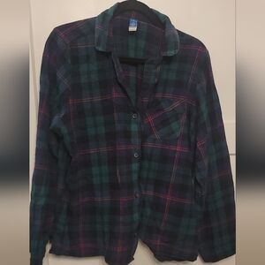 Old Navy Navy & Green Plaid Button-Up Sleep Shirt And Pants